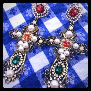 Huge Runway Shoulder Duster Gothic Cross Earrings